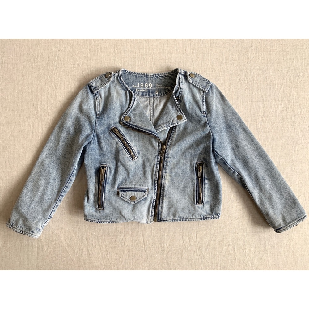 Gap 1969 Faded Vintage Wash Denim Moto Jacket - S
